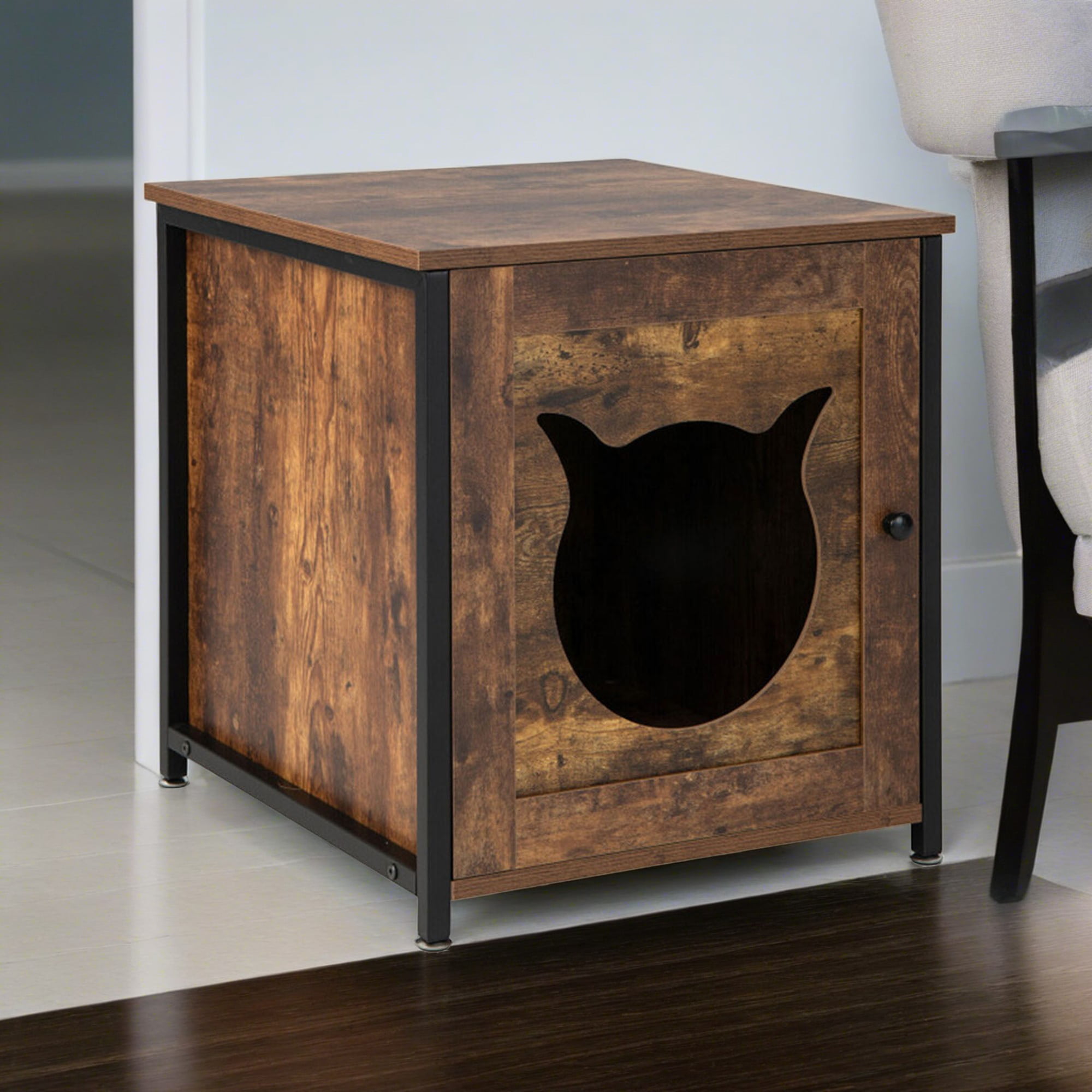 Kadyn 21" Enclosed Cat Litter Box Enclosure, Pet Supplies for Cat House Furniture with Tabletop, Hidden Cat Washroom, Brown