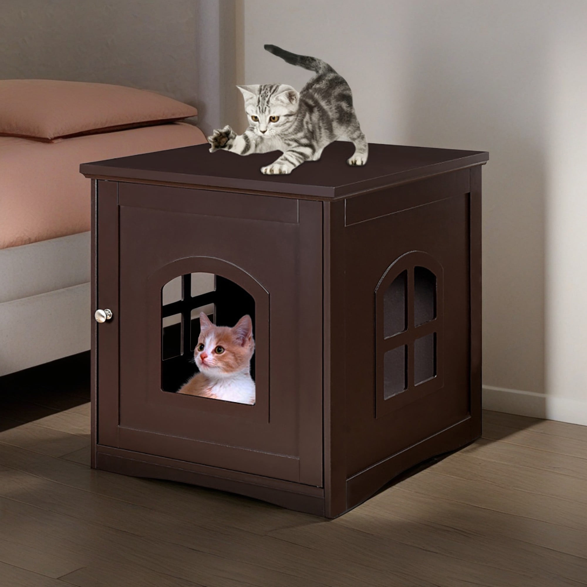Kadyn 21" Multipurpose Cat Houses Furniture, Hidden Cat Litter Boxes Enclosure, Brown