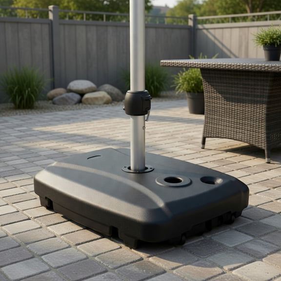 Demi Bonn 225LB Wheeled Fillable Offset Umbrella Base, T-Cross Lock Design HDPE & Steel Stand, Universal Large Pole Patio Umbrella Holder, Black