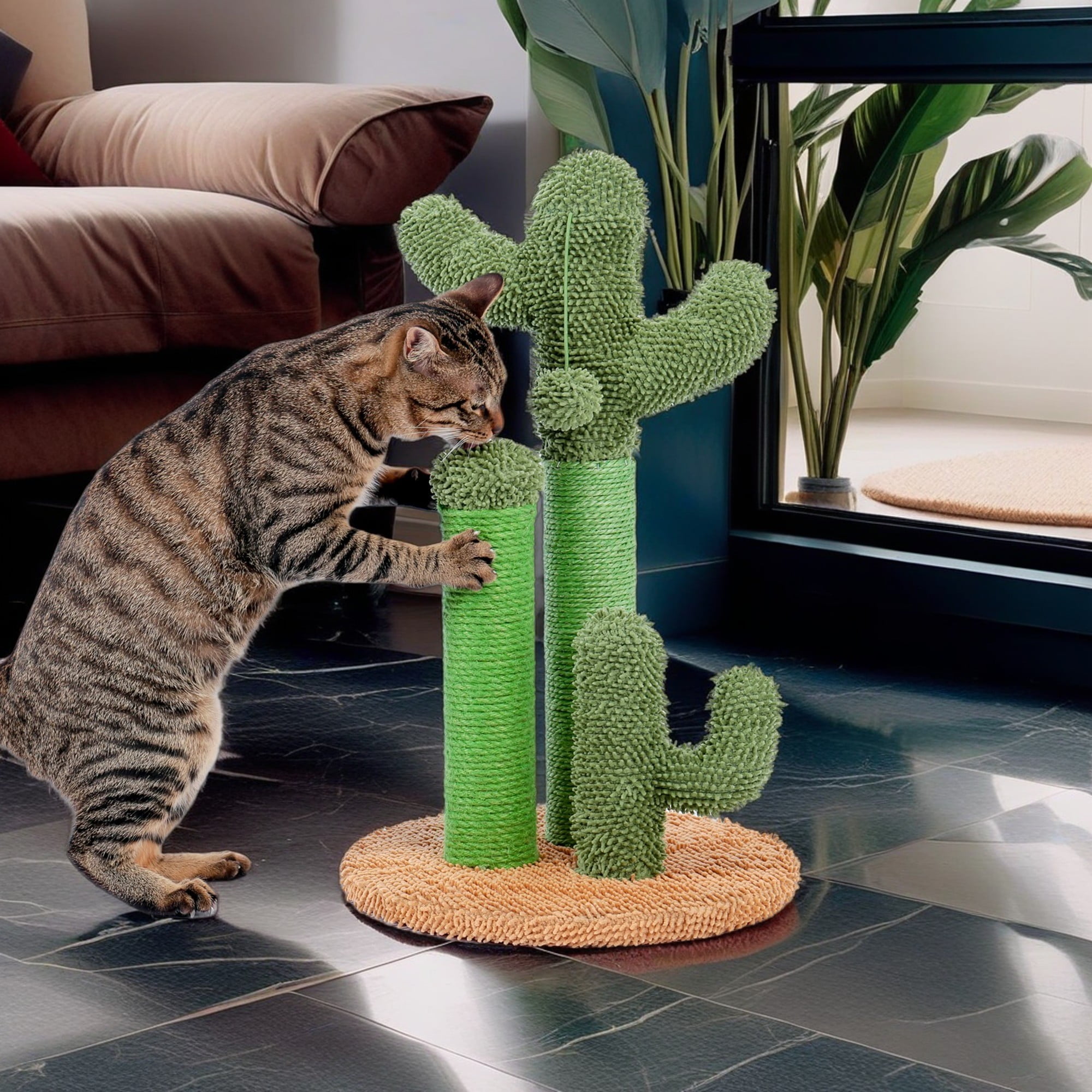 resenkos 23" Cactus Cat Scratcher Post, Oasis Series Lovely Cat Scratching Post Cat Tree for Indoor Cats, Brown M