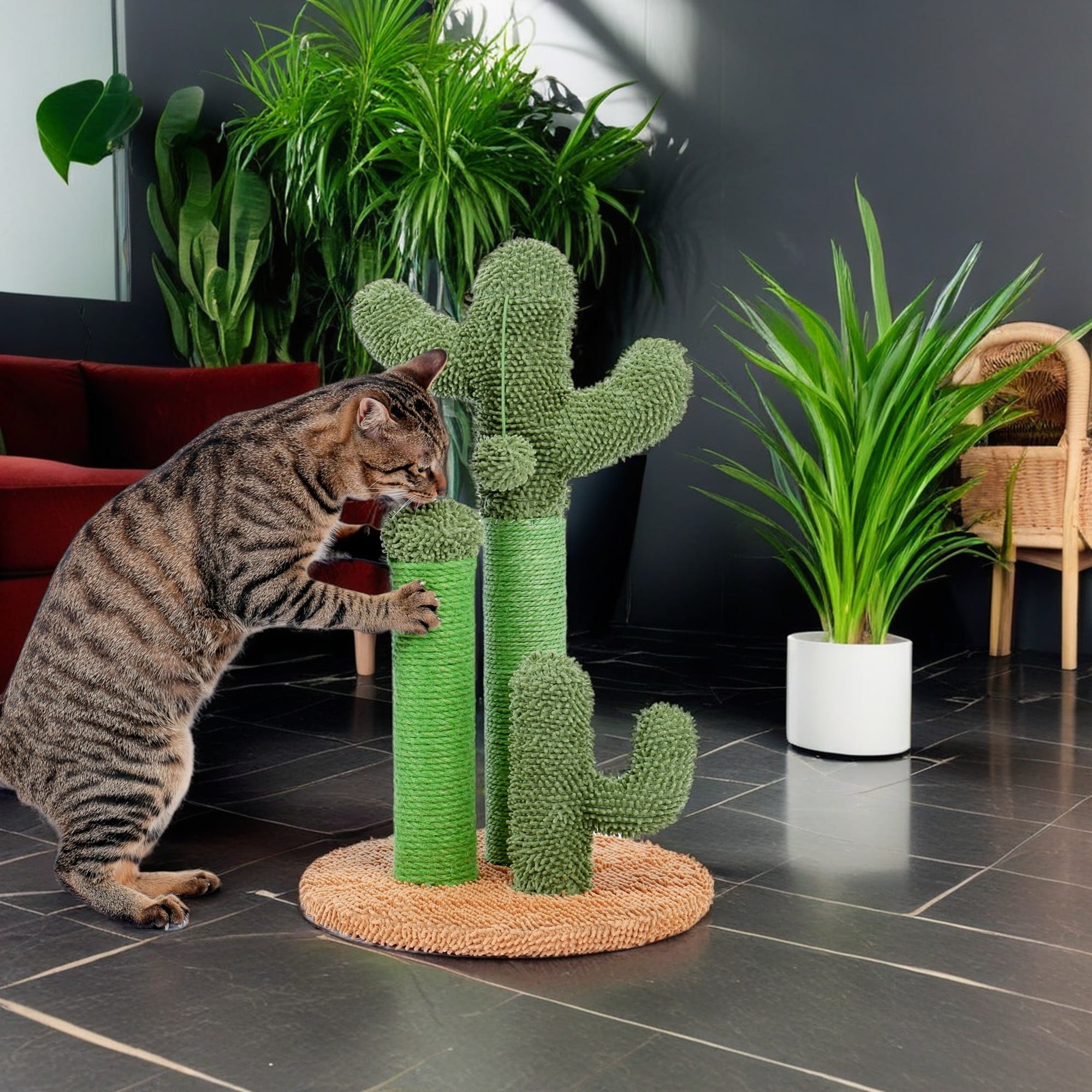 Kadyn 23" Cat Scratching Post, Cactus Cat Scratcher Kitten Scratch Post for Indoor Cats, Claw Cat Tree with Dangling Ball for Kitties, Brown M