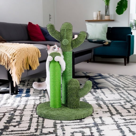Demi Bonn 23" Cat Scratching Post, Cactus Cat Scratcher Kitten Scratch Post for Indoor Cats, Claw Cat Tree with Dangling Ball for Kitties, Green M