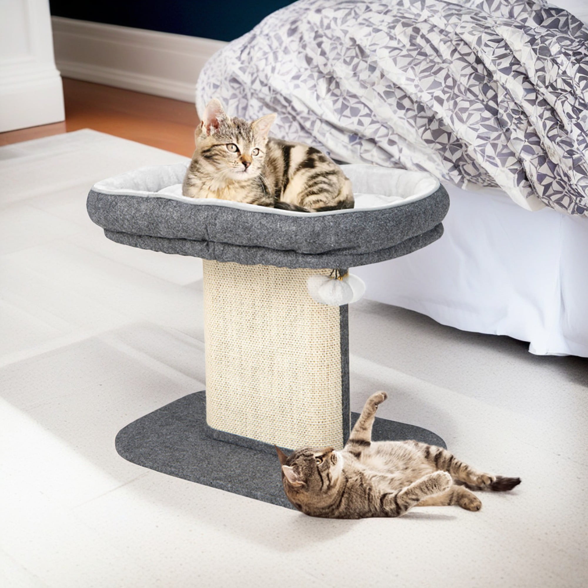 resenkos 23" Cat Scratching Post Tree for Indoor Cats, Modern Cat Tree Tower with Large Plush Perch and Sisal Scratcher Plate, Gray