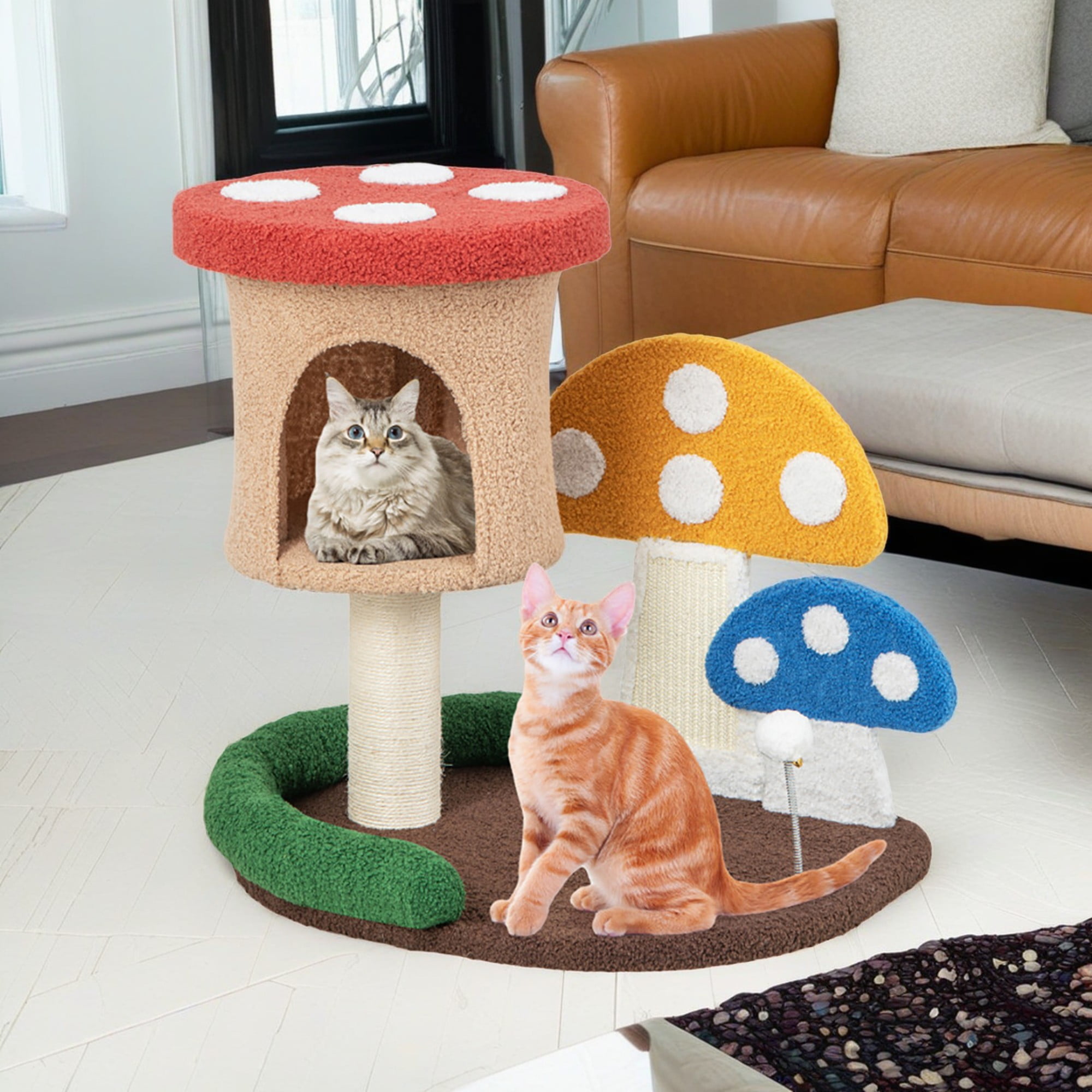 Kadyn 23" Cat Tree House, Small Cat Condo with Sisal Scratching Post, Mushroom Cat Tower, Multicolor