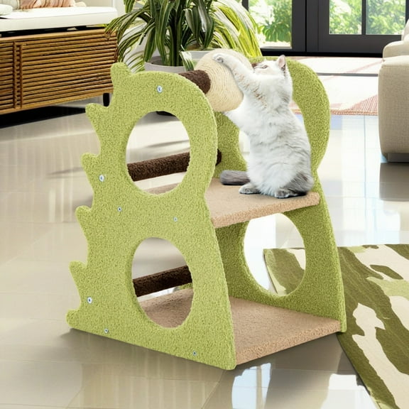 Demi Bonn 23" Cat Tree Tower with Rotatable Sisal Scratching Ball, 2-Tier Modern Cat Condo, for Small Spaces, Kittens, Green