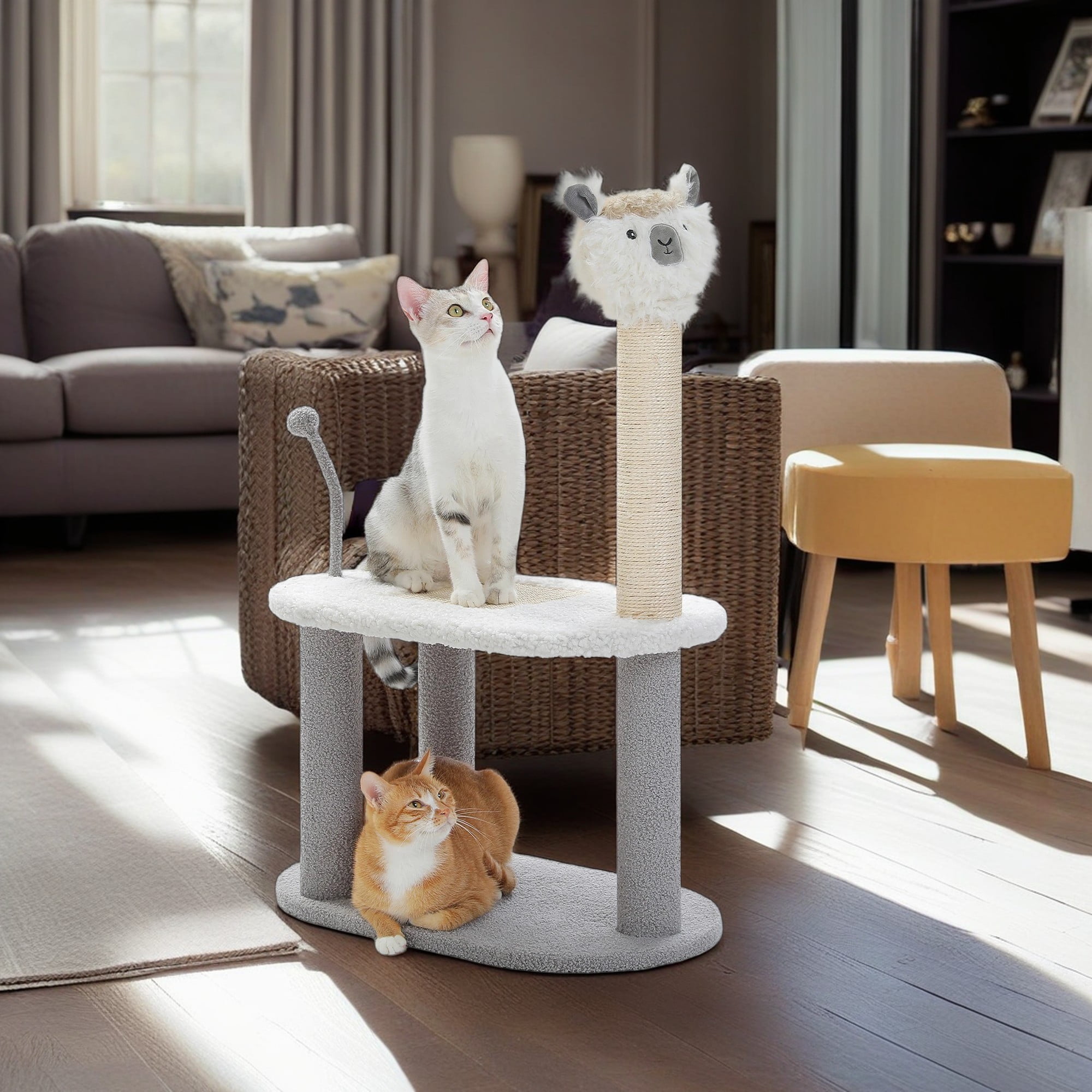resenkos 23" Cat Tree Tower with Scratching Board and Post, Alpaca Shape Kittens Climbing for Indoor Cats, Cat Scratcher Tree, Gray