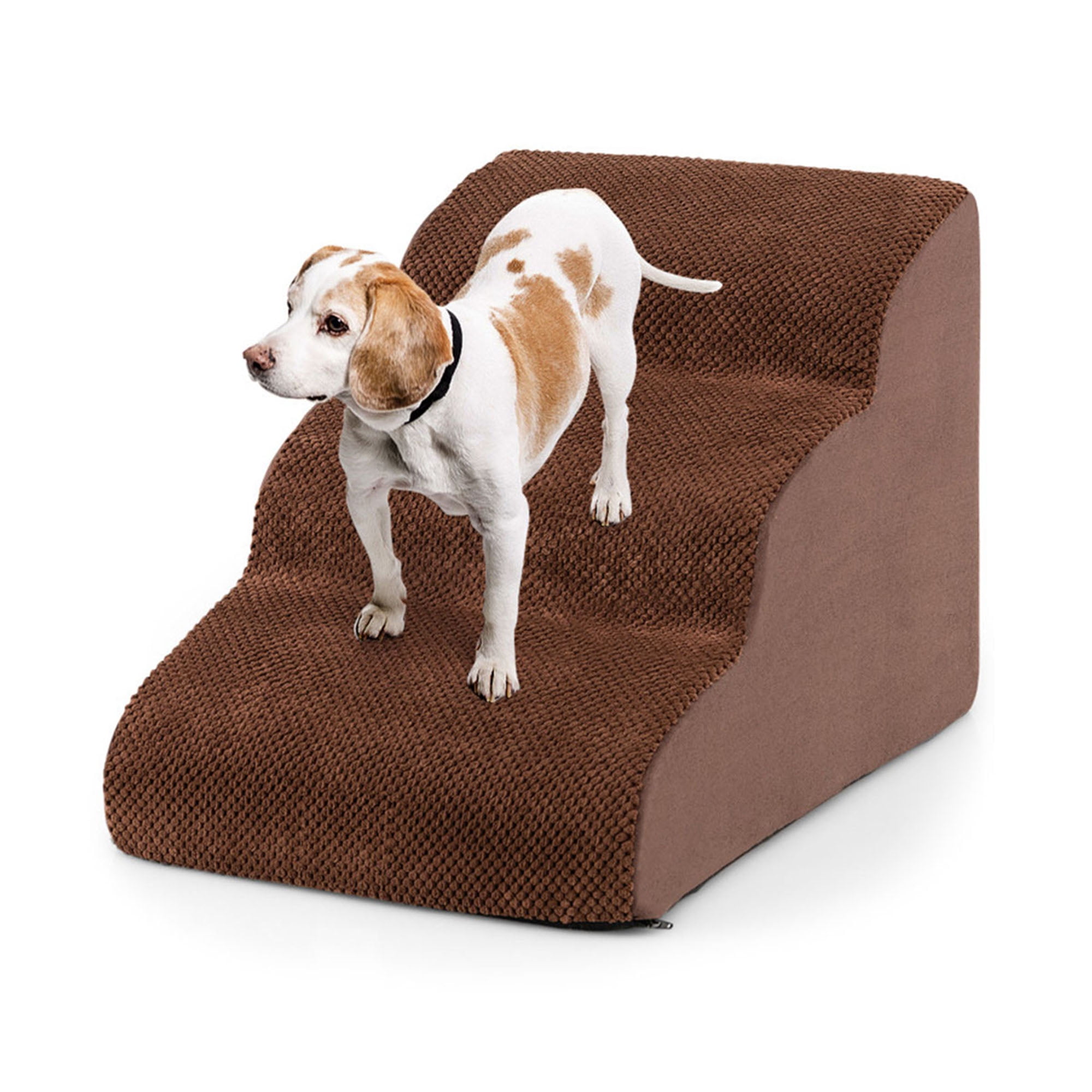 resenkos 23" Dog Stairs for Small Pets with High-Density Sponge and Silicone Paw Prints, 3-Step Dog Ramp for Beds and Couch, Brown