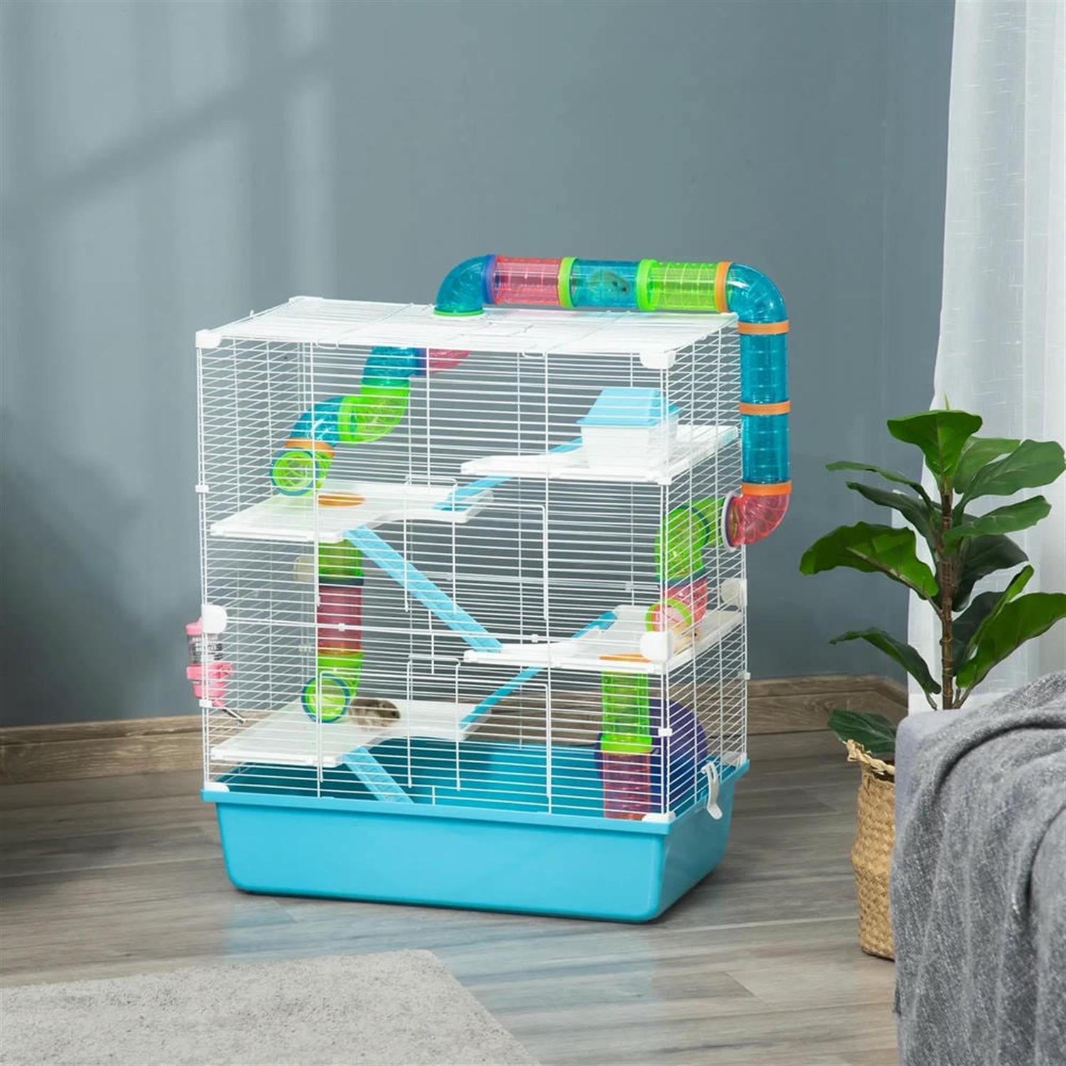 Kadyn 23" 5 Tiers Hamster Cage, Rodent Gerbil Mouse Mice Rat Wire Cage with Exercise Wheels and Water Bottle for Small Animal Habitats, Blue