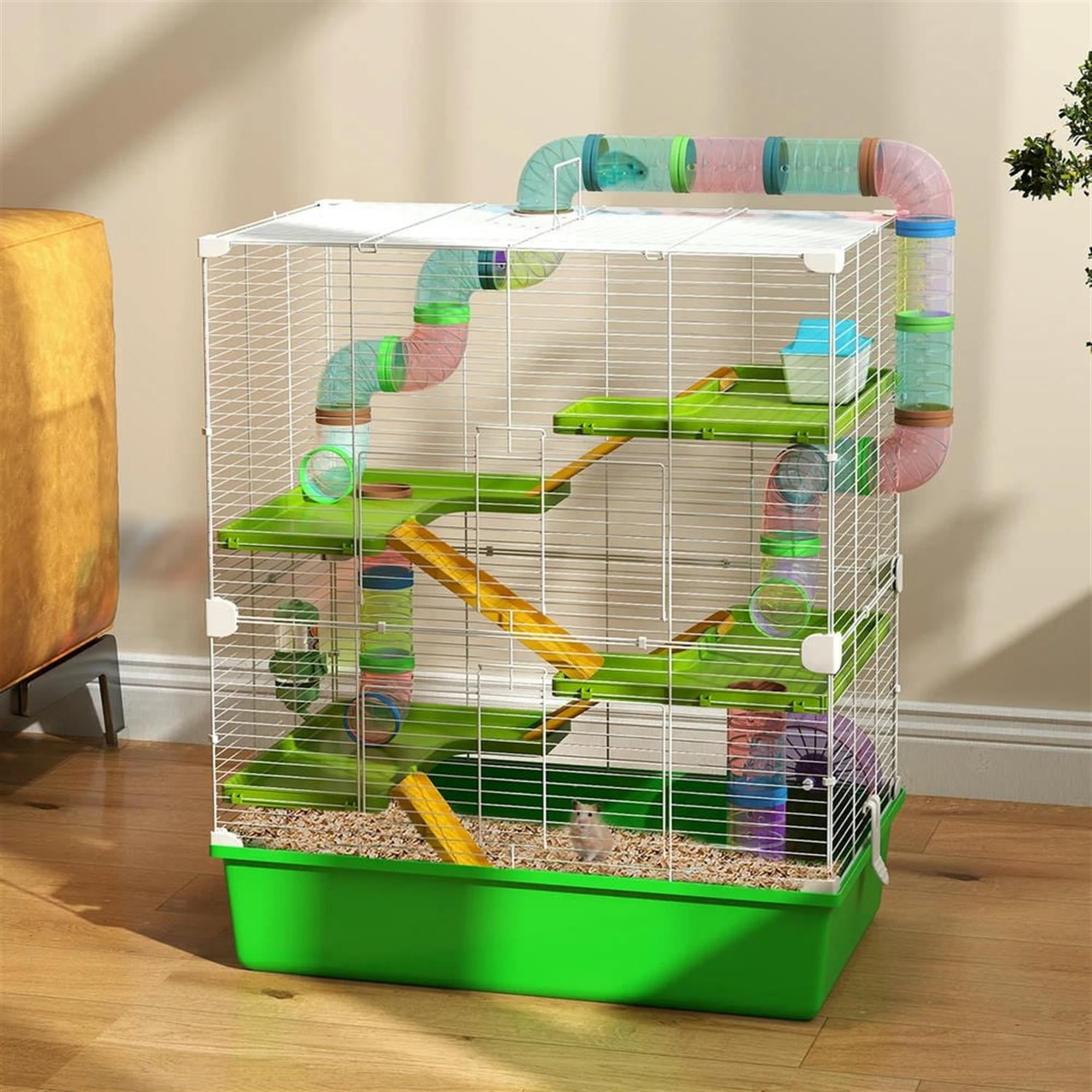 Kadyn 23" 5 Tiers Hamster Cage, Rodent Gerbil Mouse Mice Rat Wire Cage with Exercise Wheels and Water Bottle for Small Animal Habitats, Green