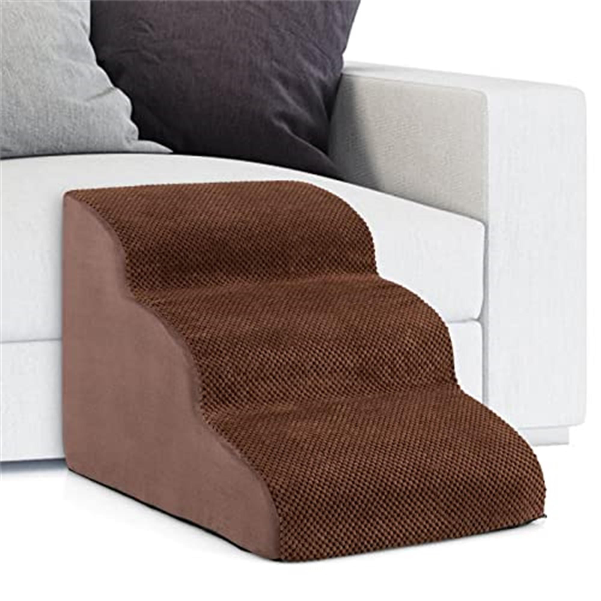 resenkos 23" Pet Stairs for Small Dogs, 3-Step Dog Ramp for Beds and Couch, Non-Slip Balanced Indoor Step, Brown