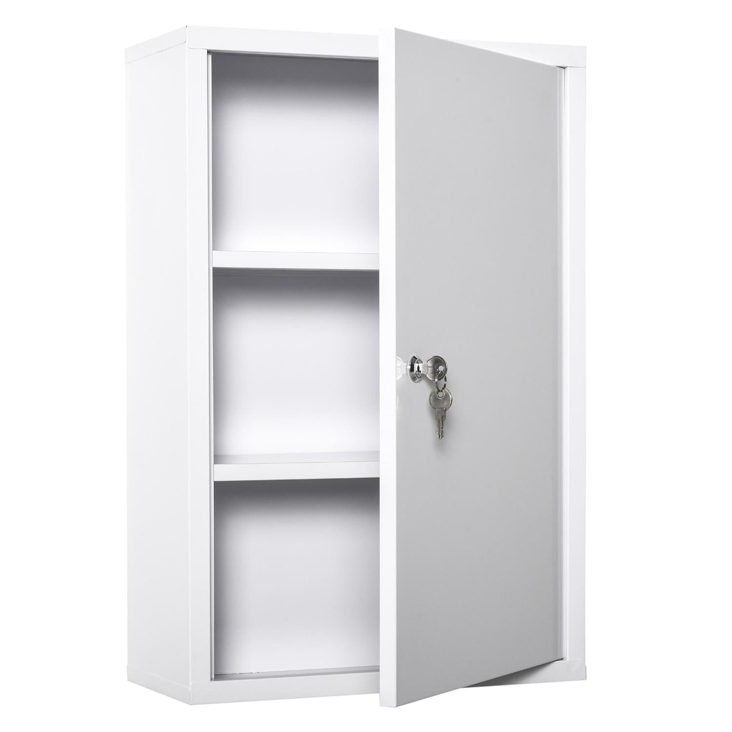 Demi Bonn 23" Steel Wall Mount Medicine Cabinet Triple Tier Emergency Box Lockable with Keys for Bathroom Kitchen, White
