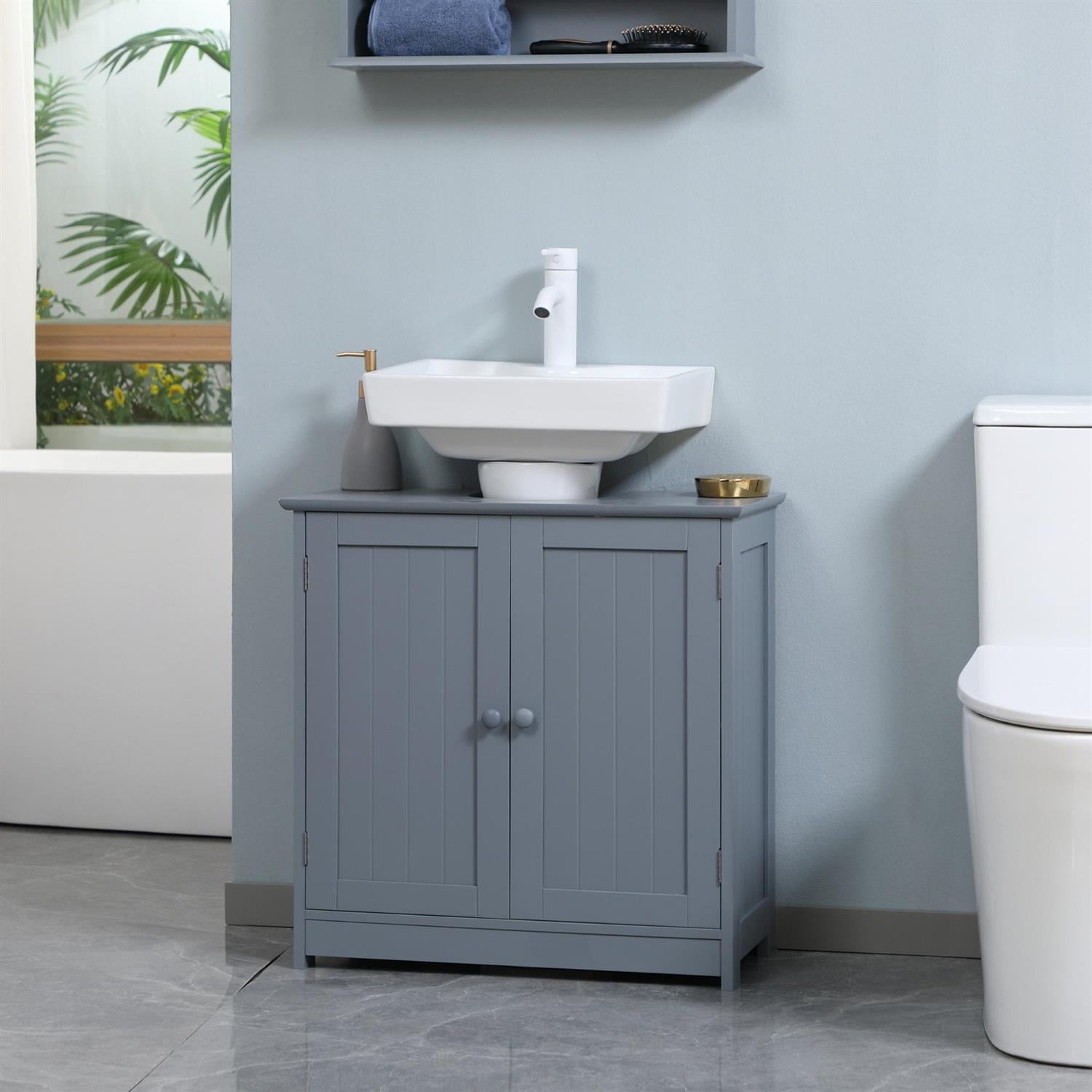 Demi Bonn 23" U-Shape Pedestal Sink Storage Cabinet with 2 Doors, Shelf for Bathrooms, Gray