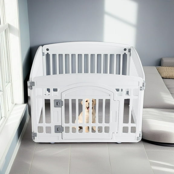 Demi Bonn 24" Dog Playpen 4-Panel Adjustable Folding Portable Pet Fence for Small to Medium Dogs Indoor Outdoor Use, White