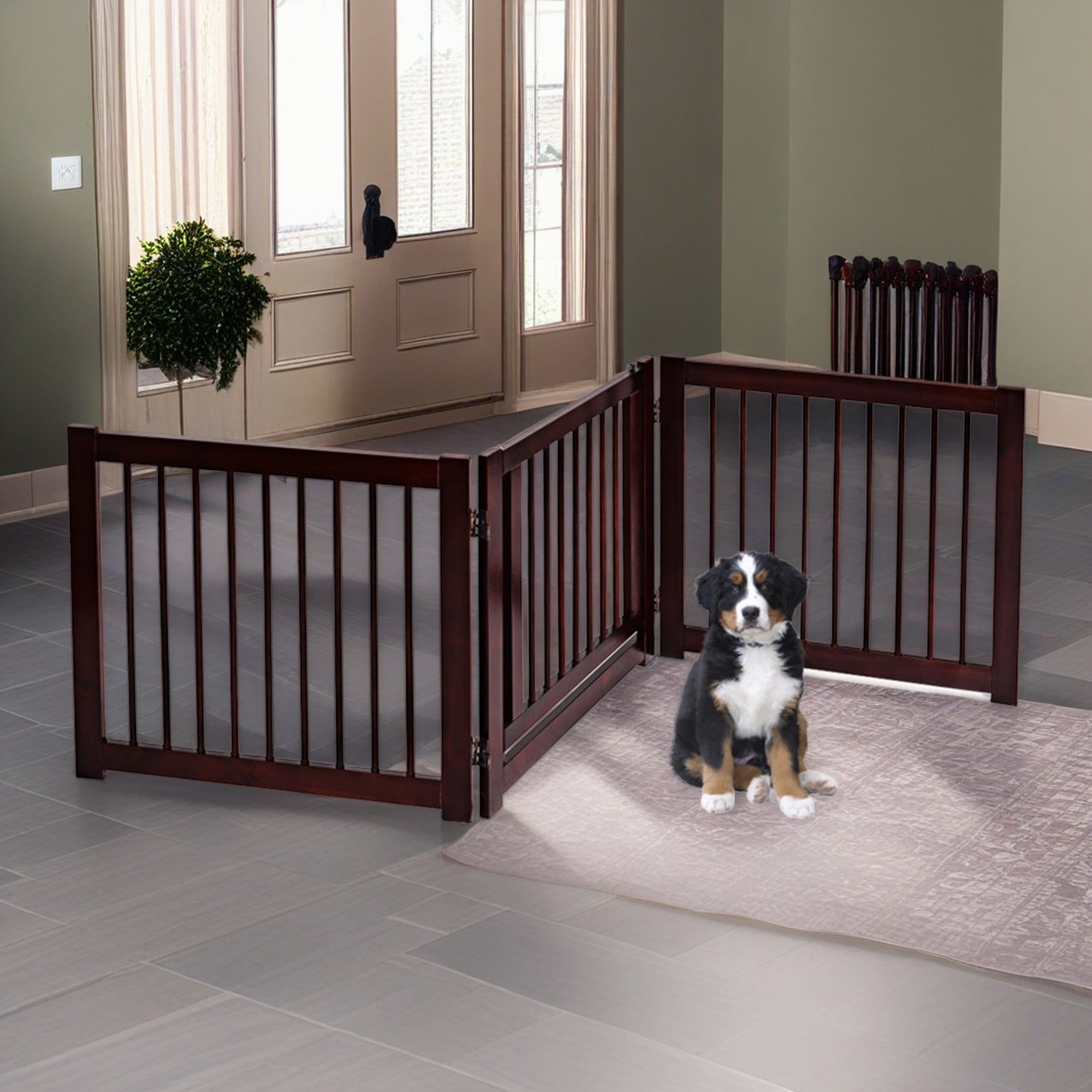 Espresso 24-Inch Freestanding Wooden Pet Gate with Walk-Through Door
