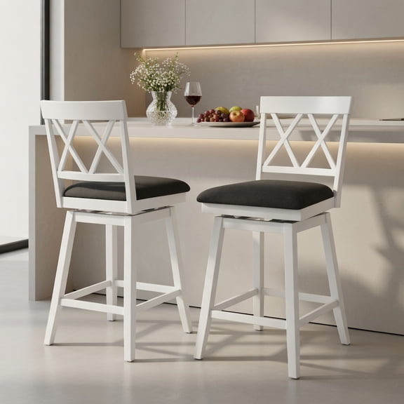 Demi Bonn 24 Inch Counter Height Barstools with Backrest and Upholstered Seat, Modern Kitchen Stools for Dining Room Cafe, Ergonomic Design & Easy Assembly, White