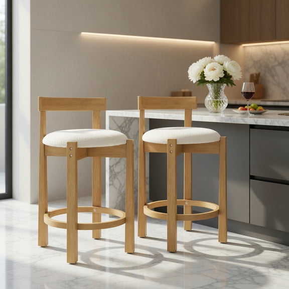 Demi Bonn 24 Inch Teddy Velvet Bar Stools Set of 4, Padded Backrest with Footrest, Counter Height Stools, Beige
