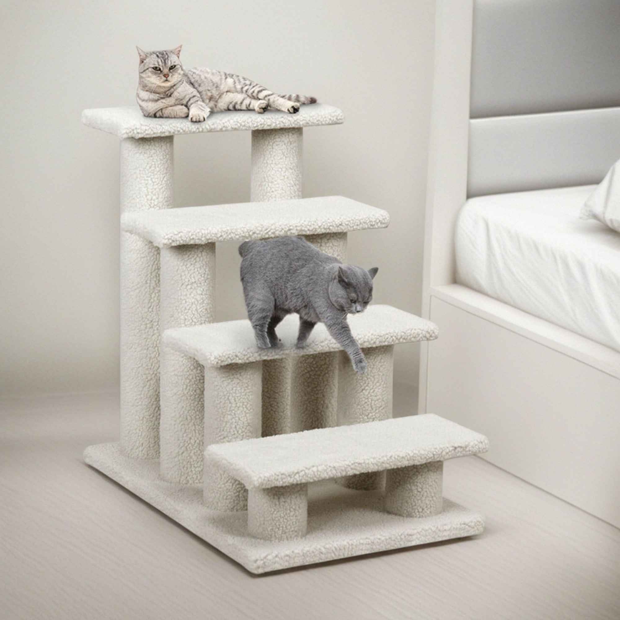 resenkos 24" Pet Stairs for Small Pet, 4-Step Ladder Ramp for Beds and Couch, Non-Slip Balanced Indoor Step, Beige