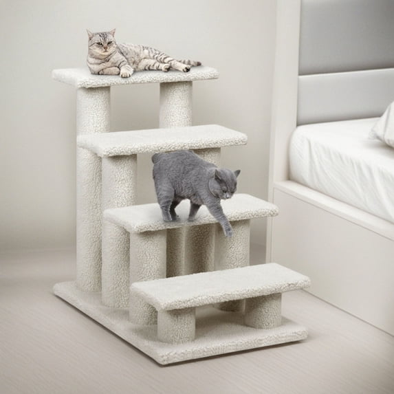 Demi Bonn 24" Pet Stairs for Small Pet, 4-Step Ladder Ramp for Beds and Couch, Non-Slip Balanced Indoor Step, Beige
