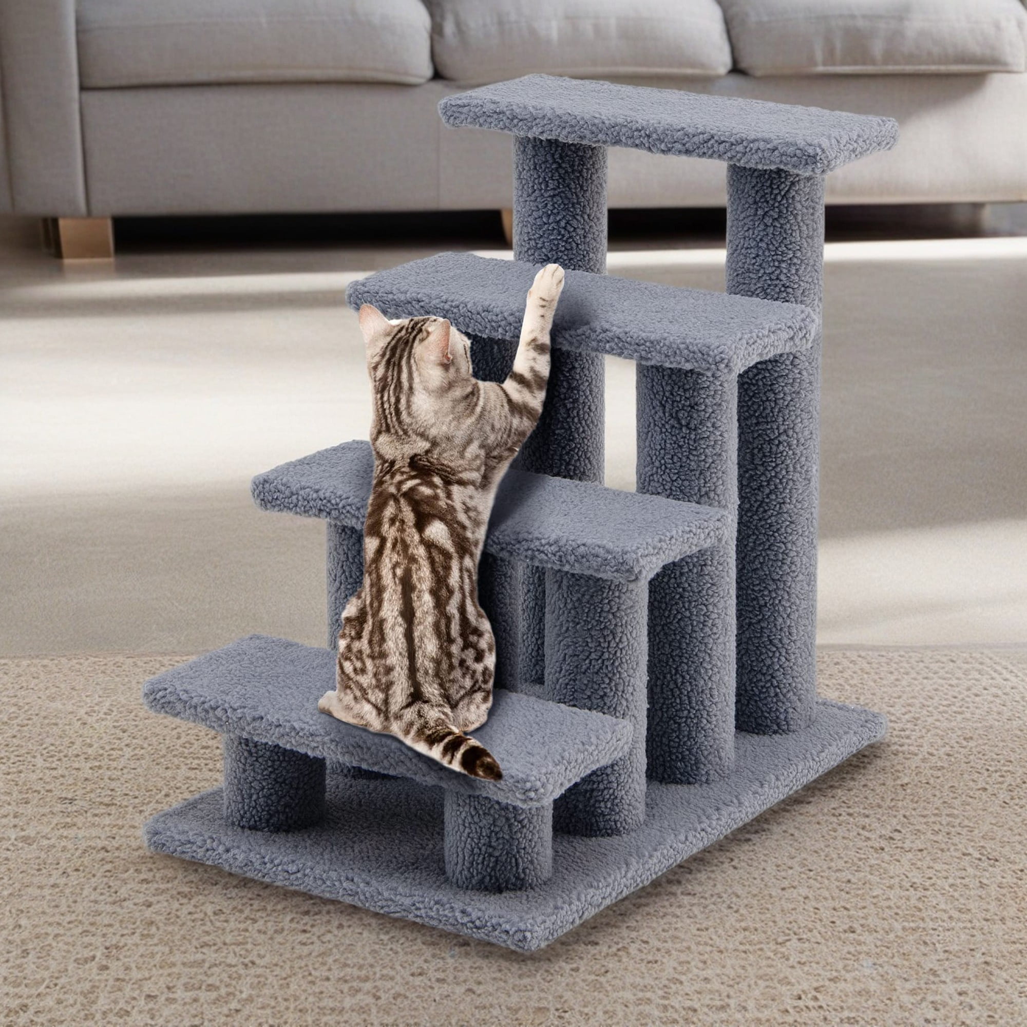 resenkos 24" Pet Stairs for Small Pet, 4-Step Ladder Ramp for Beds and Couch, Non-Slip Balanced Indoor Step, Gray