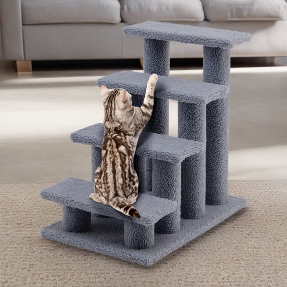 Demi Bonn 24" Pet Stairs for Small Pet, 4-Step Ladder Ramp for Beds and Couch, Non-Slip Balanced Indoor Step, Gray