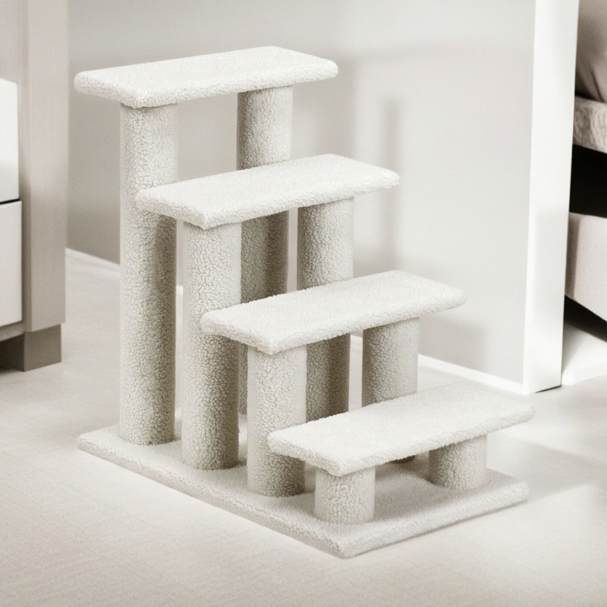 Kadyn 24" Pet Stairs for Small Pet, 4-Step Ramp for Beds and Couch with Non-Slip Carpeted Indoor Ladder, Cat Tree Climber, Beige