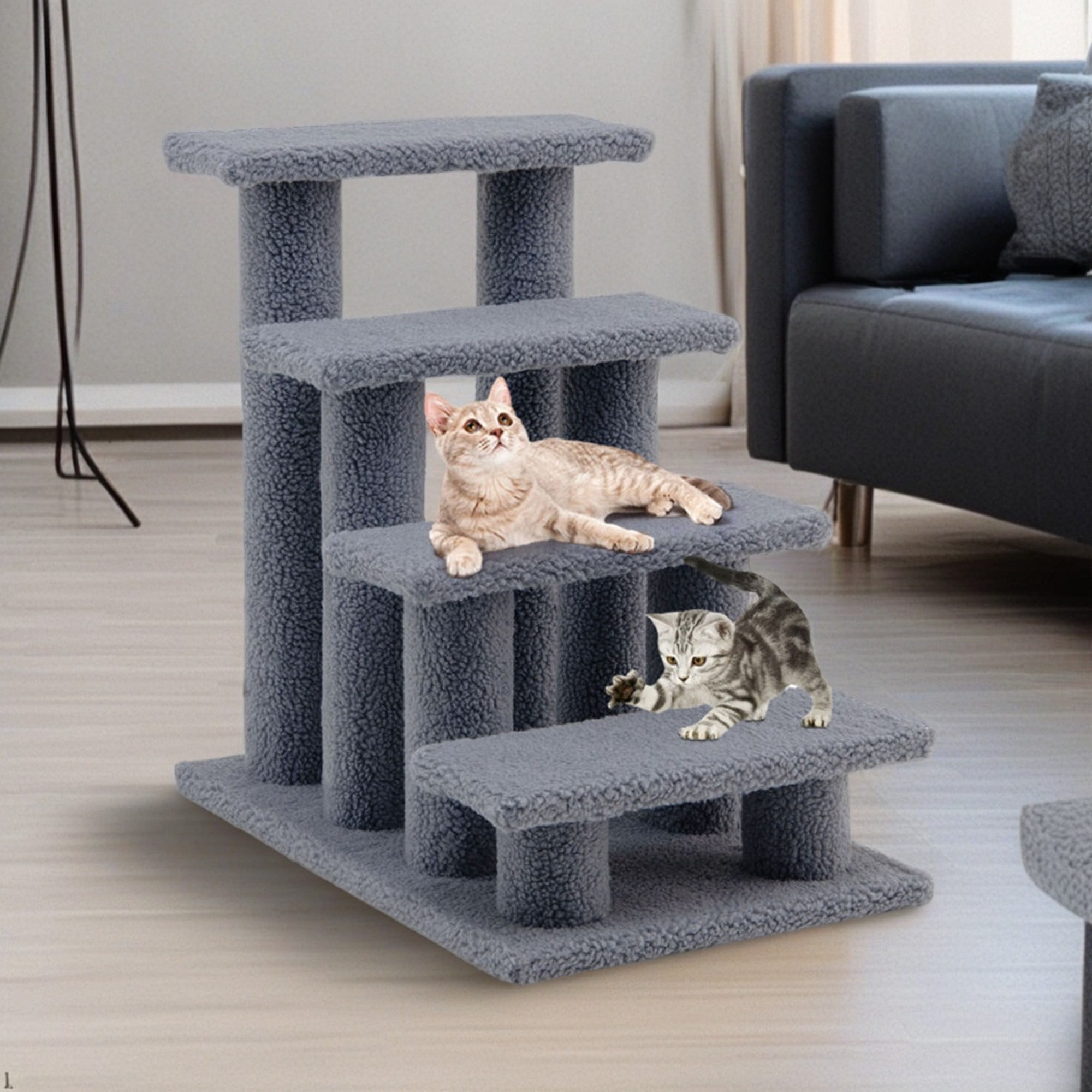 Kadyn 24" Pet Stairs for Small Pet, 4-Step Ramp for Beds and Couch with Non-Slip Carpeted Indoor Ladder, Cat Tree Climber, Gray Kadyn 24" Pet Stairs for Small Pet, 4-Step Ramp for Beds and Couch with Non-Slip Carpeted Indoor Ladder, Cat Tree Climber, Gray