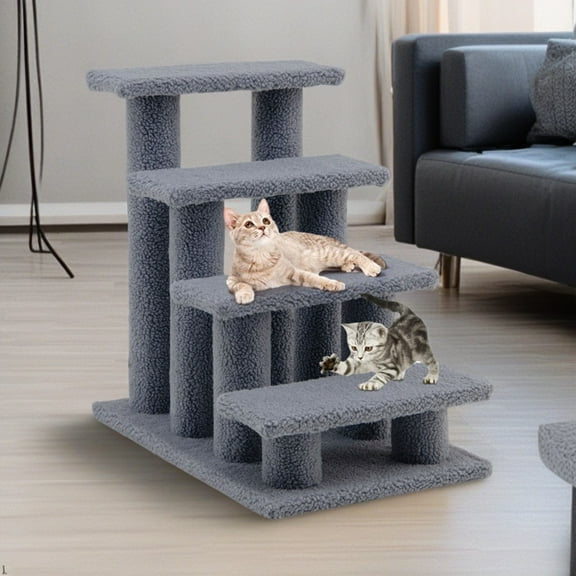 Demi Bonn 24" Pet Stairs for Small Pet, 4-Step Ramp for Beds and Couch with Non-Slip Carpeted Indoor Ladder, Cat Tree Climber, Gray
