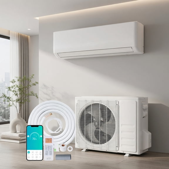 Demi Bonn 24000 BTU Mini Split AC and Heat Pump System, 21 SEER2, R454B Refrigerant, Wi-Fi Smart Control, 1500 sq ft Coverage, Ultra-Quiet 28 dB Indoor Unit, White