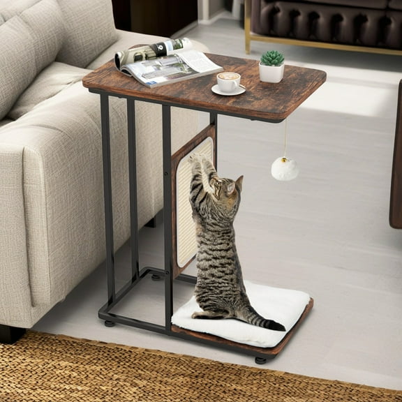 Demi Bonn 25" Cat Scratcher Furniture Side Table, Cat Scratching Tree with Scratching Board Prevents Furniture Damage, Brown