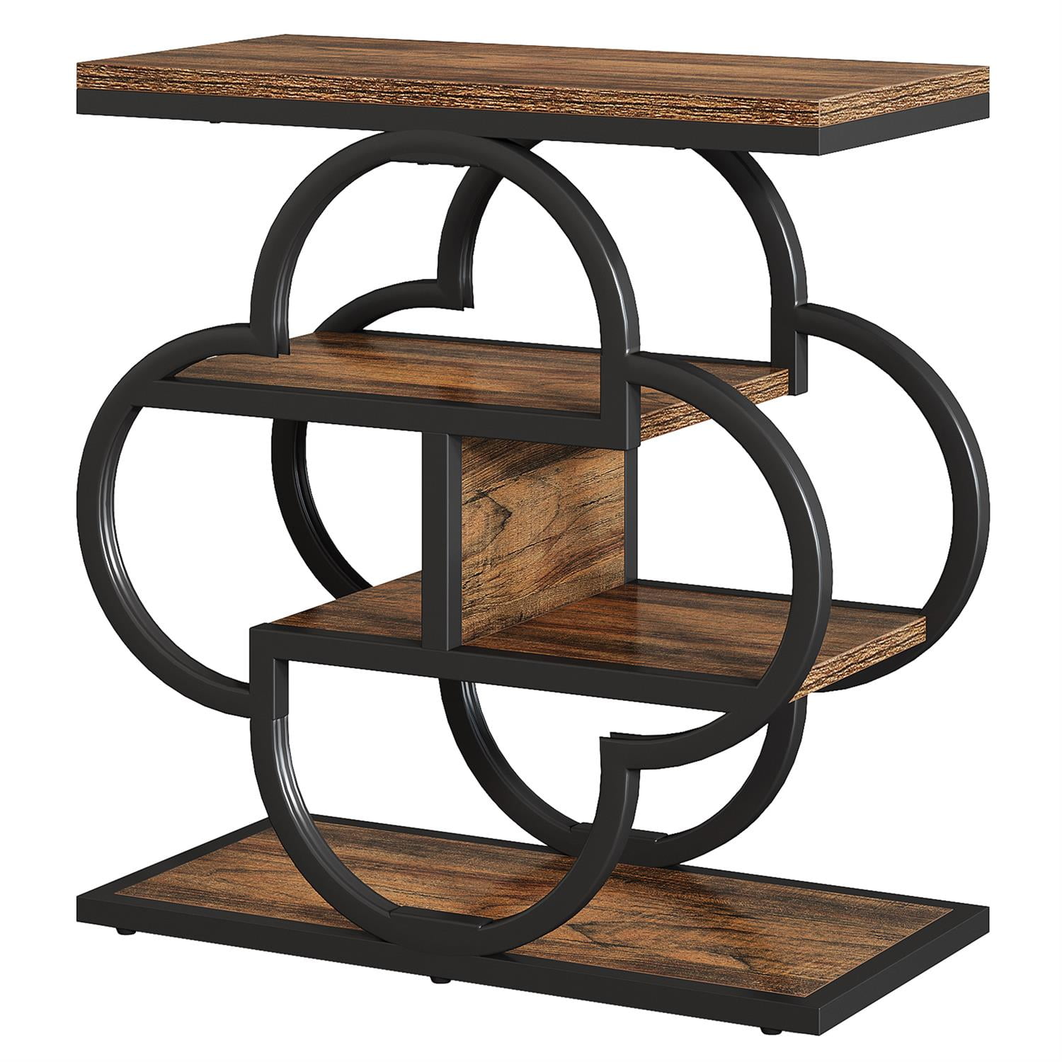 Demi Bonn 25" Modern Geometric Side Table, Multi-Level Storage End Table for Living Room, Stylish End Table with Frame Design, Brown