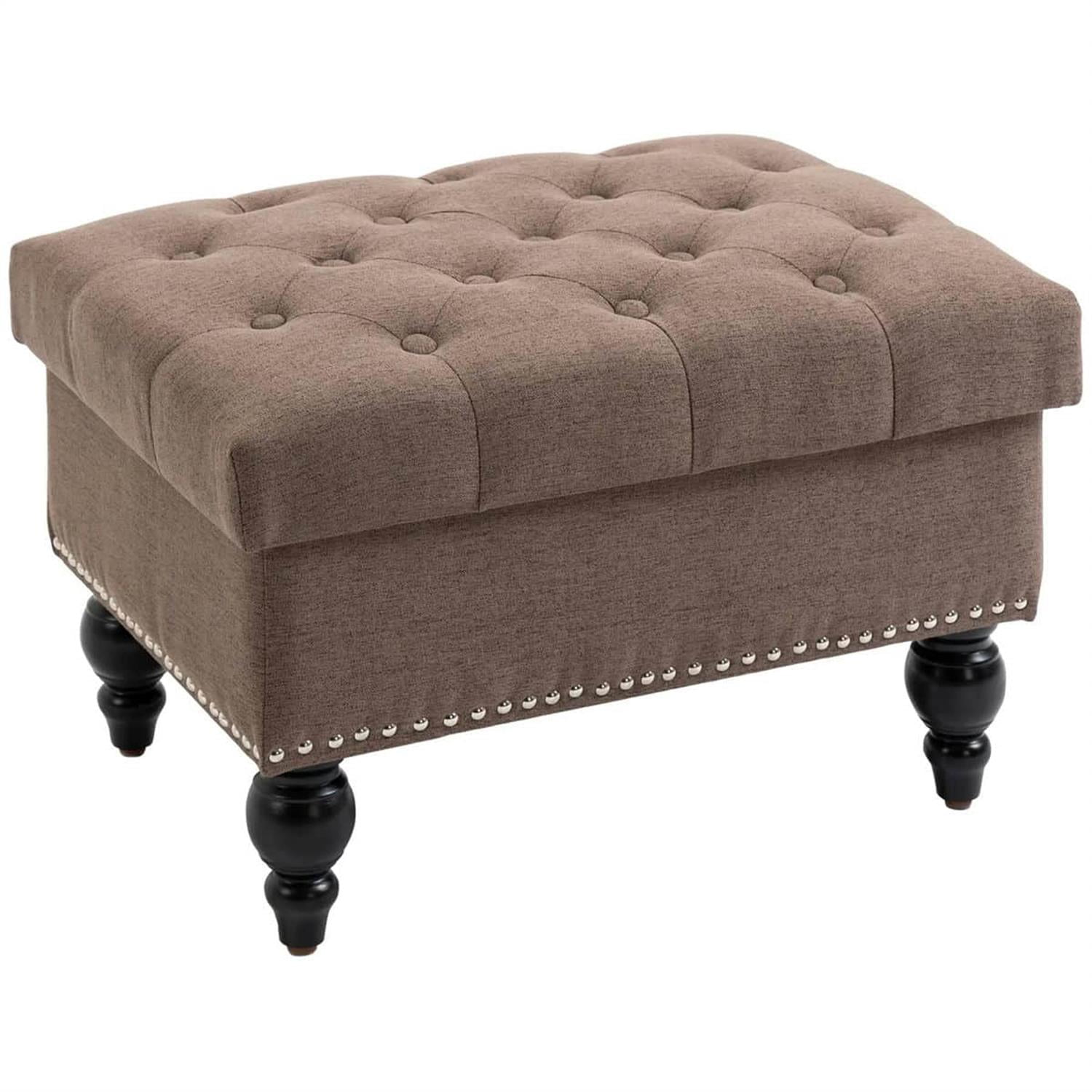 Demi Bonn 25" Storage Ottoman with Lift-Top Lid, Wooden Legs, Button Tufted Fabric Bench for Living Room, Brown