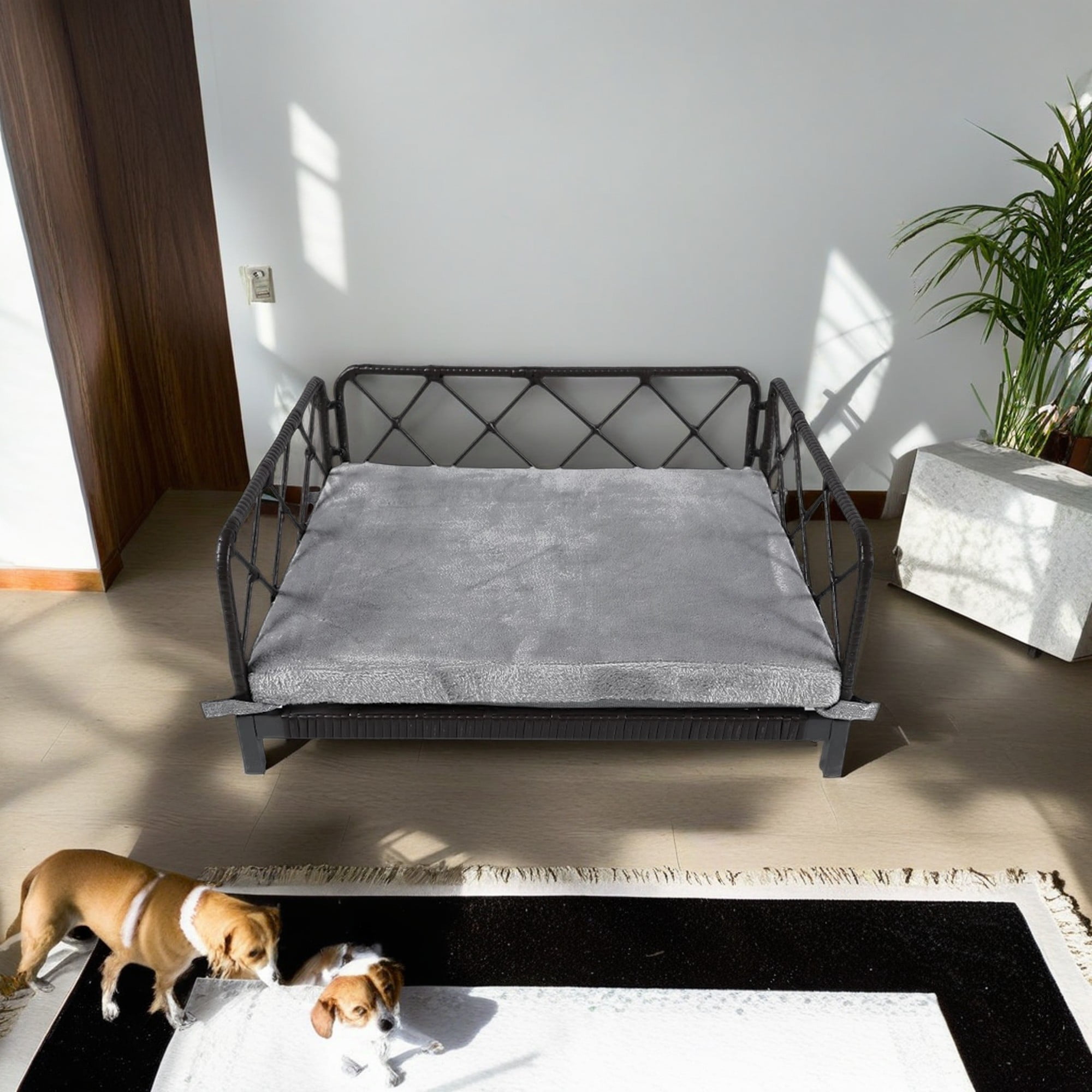 Kadyn 25" Wicker Dog Bed for Small Dogs with Removable Mattress Cover in, Dog Sofa Bed, Modern Pet Bed Furniture for Puppies and Little Breeds, Black