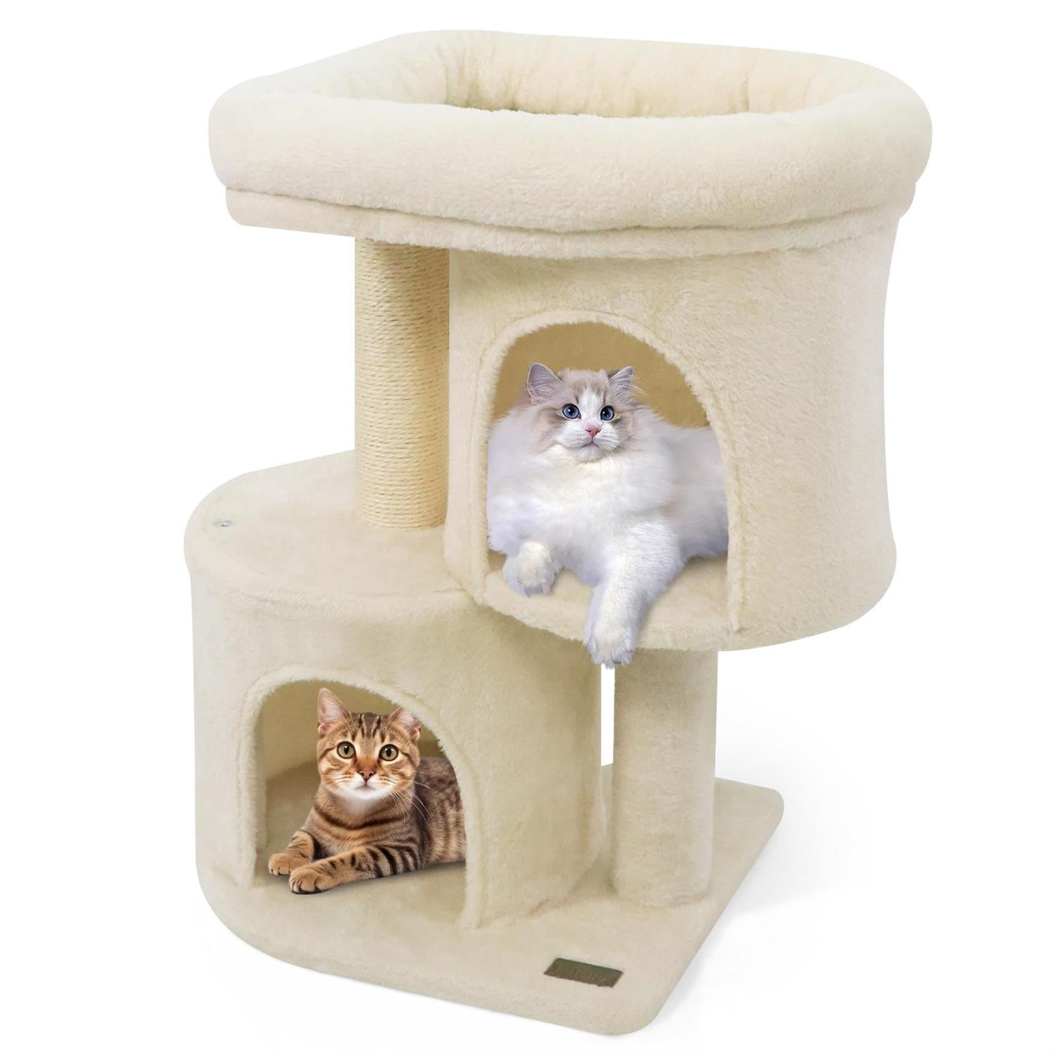 Pefilos 26" Cat Tower, Large Padded Perch & Dual Condos, Sisal Scratching Post & Anti-Toppling, Beige