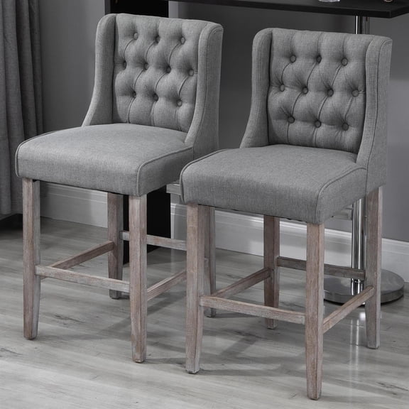 Demi Bonn 26" Counter Height Stools with Wingback & Upholstered Seat for Bar & Kitchen Use, Stylish & Comfy with Rubber Wood Frames, Gray
