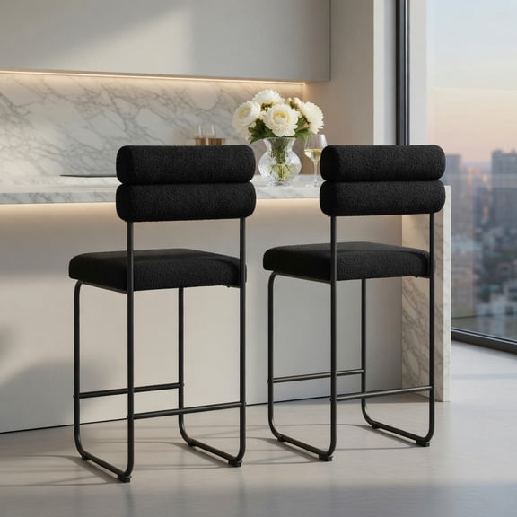 Demi Bonn 26 Inch Counter Height Bar Stools Set of 2, Metal Frame with Footrest, Modern Barstools, Black