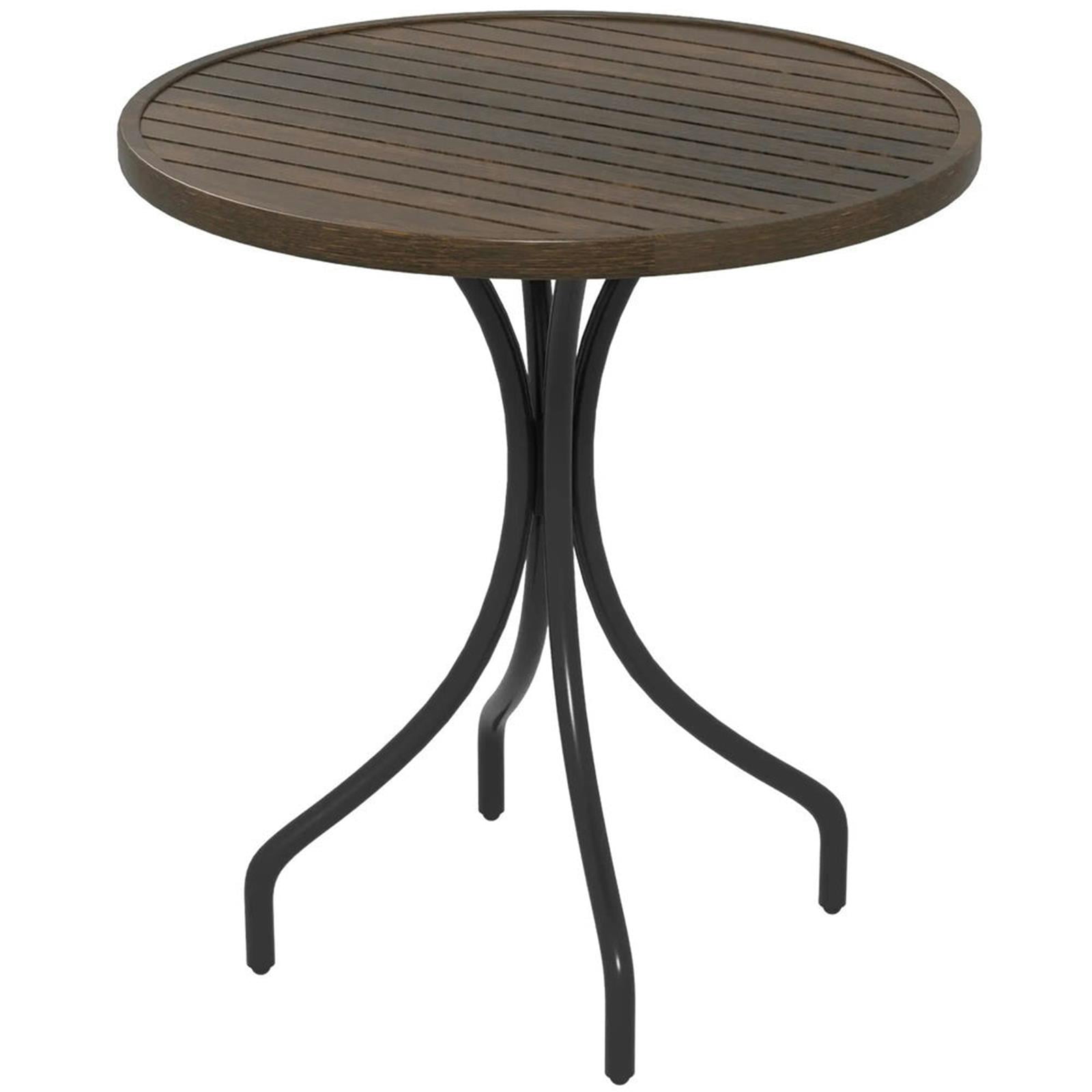 Demi Bonn 26" Round Outdoor Side Table, Steel Frame Slat Top, Garden Backyard for Outdoor Dining, Brown