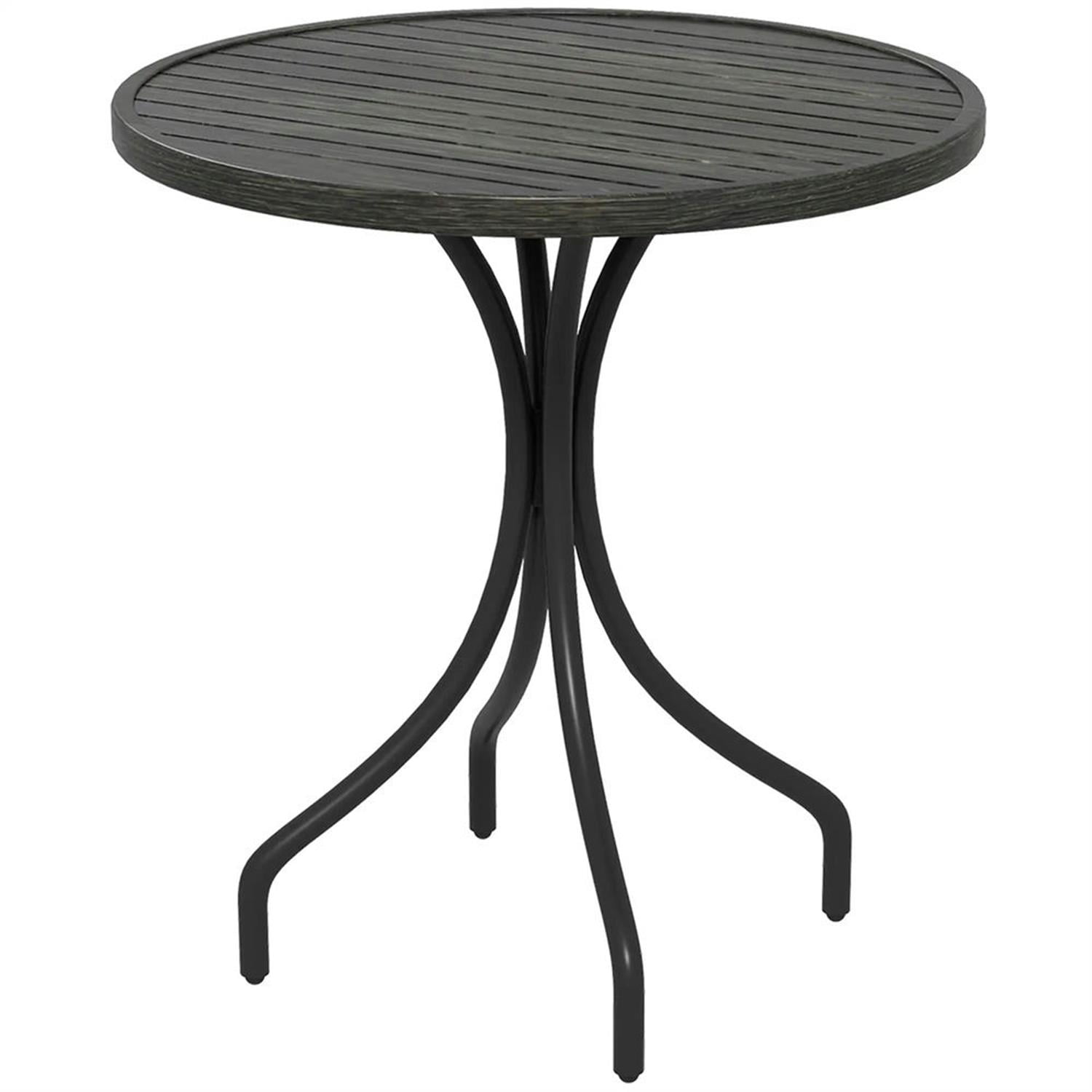 Demi Bonn 26" Round Outdoor Side Table, Steel Frame Slat Top, Garden Backyard for Outdoor Dining, Gray