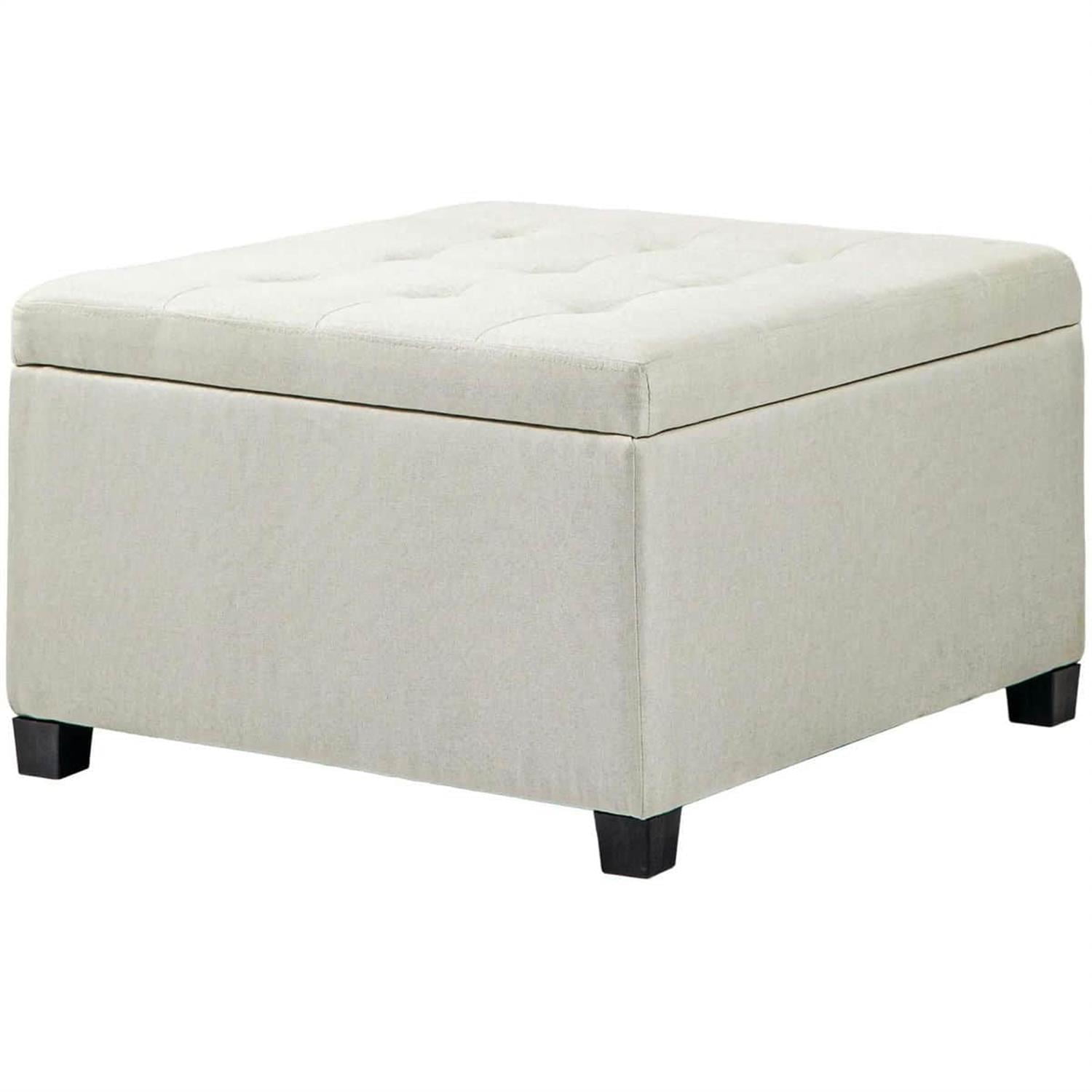 Demi Bonn 27" Bench Button Tufted Storage Ottoman, Velvet Flip Top Ottoman for Living Room, Bedroom, Entryway, Beige