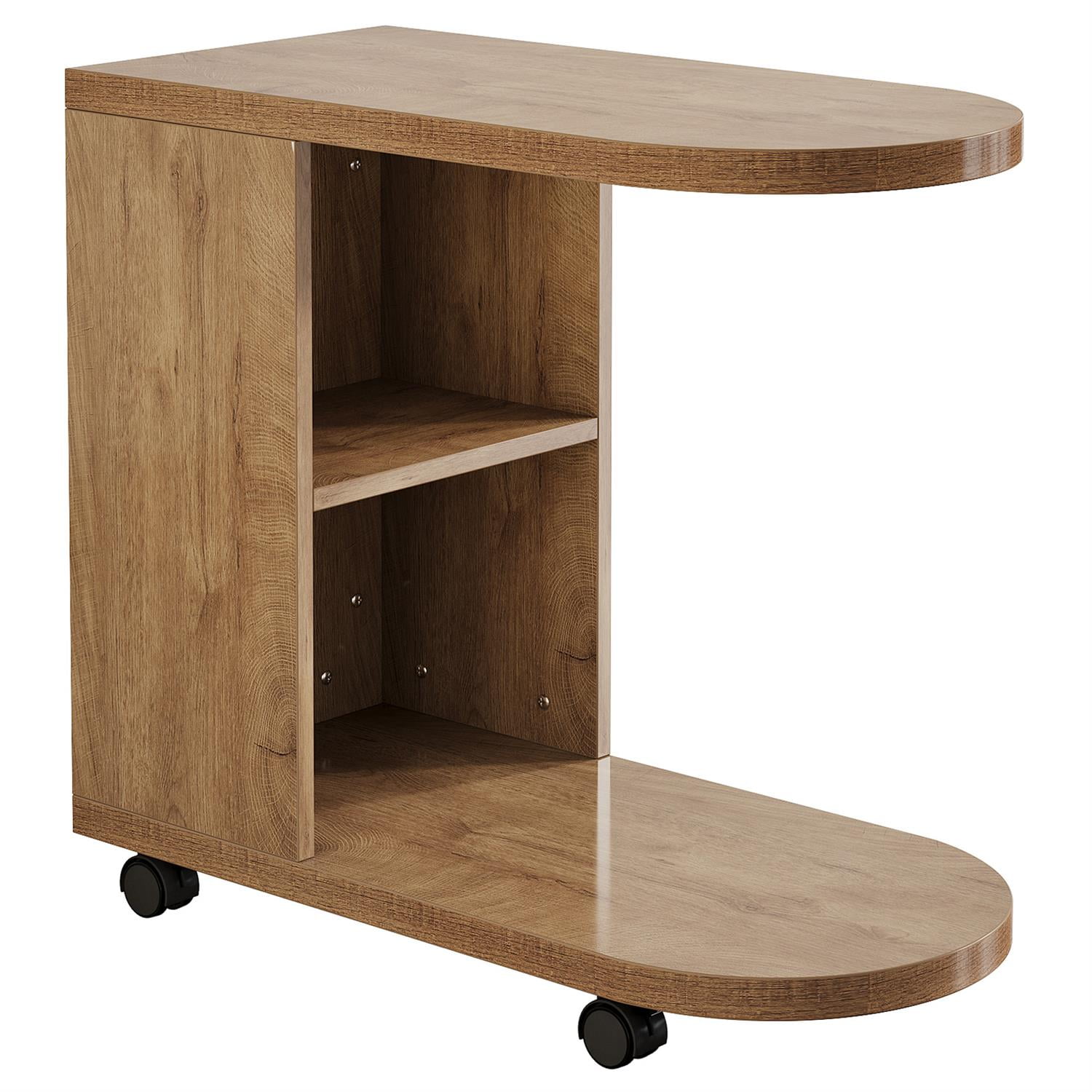 Demi Bonn 27" C-Shaped End Table, Modern Wooden Look, Storage Ottoman, End Table with Hidden Storage for Living Room, Brown