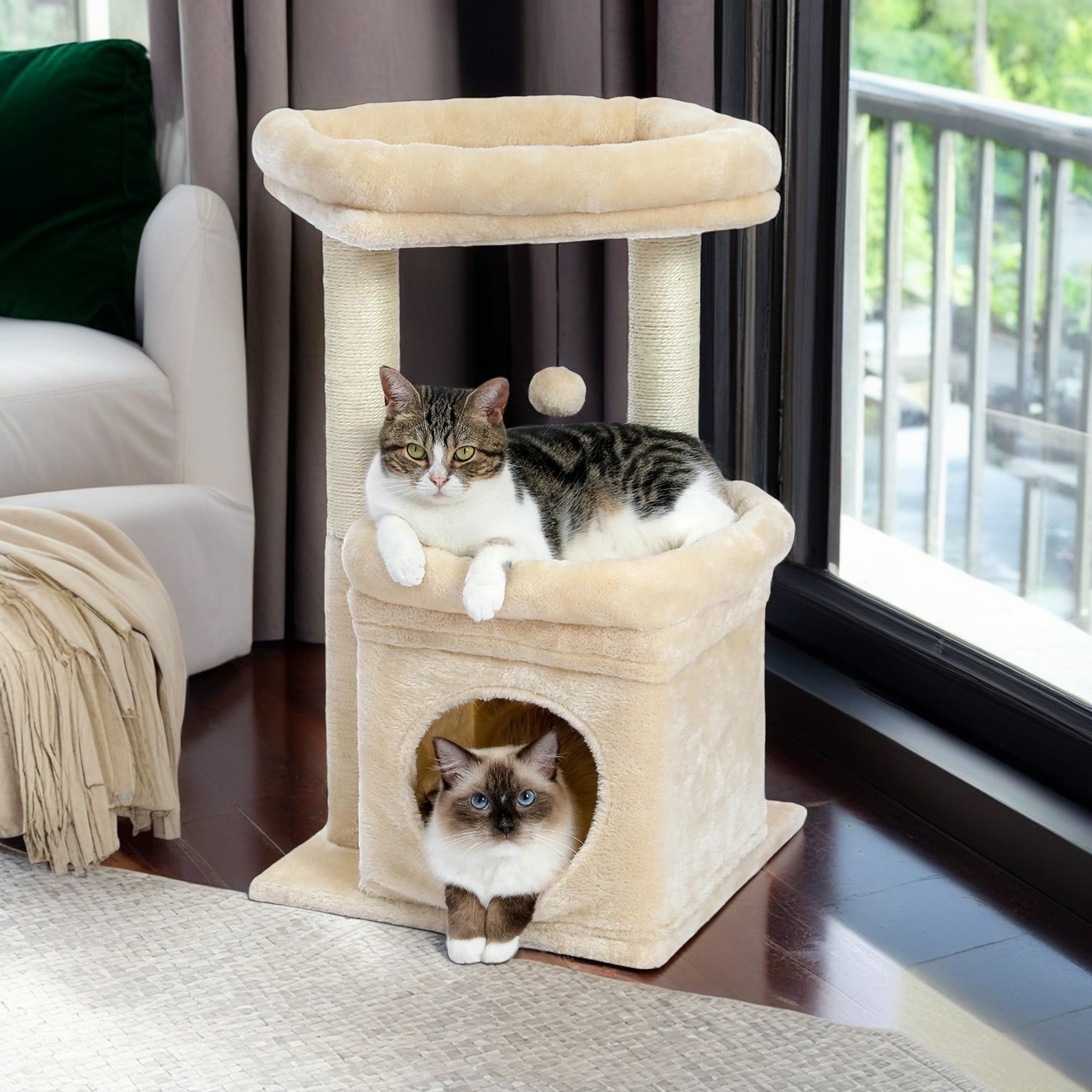 Kadyn 27" Cat Tree Tower for Indoor Cats with Scratching Posts, Climbing Cute Cat Condo, Cat Tree House, Beige