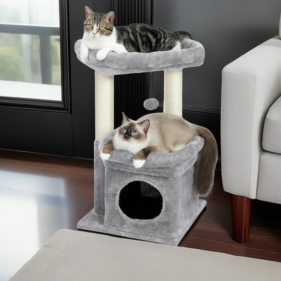 Demi Bonn 27" Cat Tree Tower for Indoor Cats with Scratching Posts, Climbing Cute Cat Condo, Cat Tree House, Gray