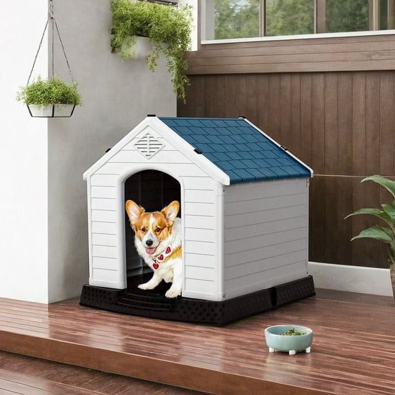 Demi Bonn 27" Outdoor Dog House, Sun Protection Pet Houses for Small Dogs, Weatherproof Cat House with Ventilation System and Fastening Device, White