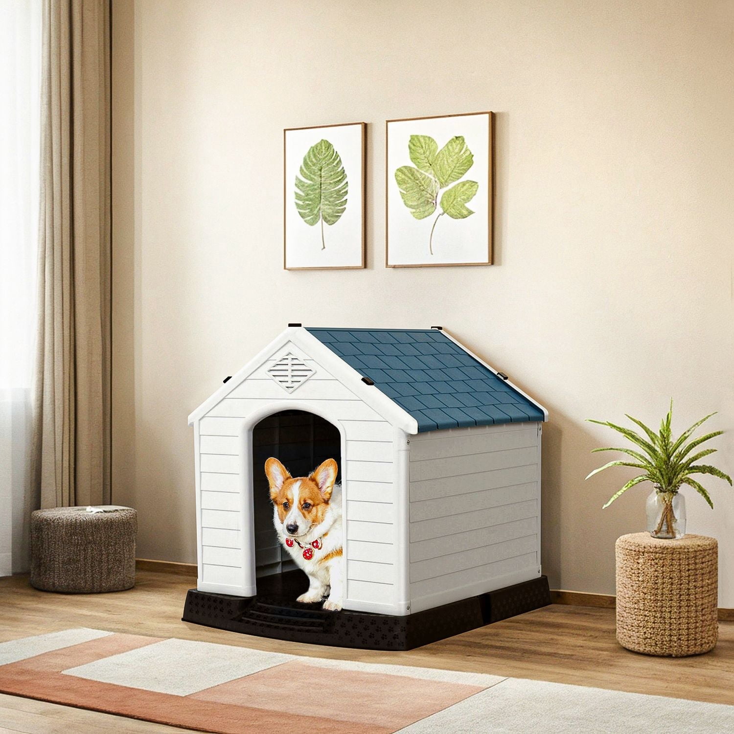 Demi Bonn 27" Outdoor Waterproof Dog House, Pet Houses for Small Dogs, Plastic Cat House with Ventilate, Indoor Puppy House, White