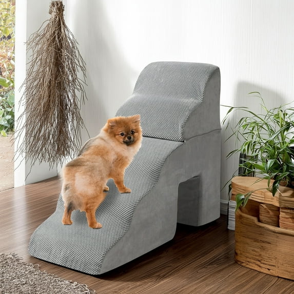 Demi Bonn 35" Pet Stairs for Small Dogs with Arch, 5-Step Dog Ramp for Beds and Couch, Non-Slip Balanced Indoor Step, Gray
