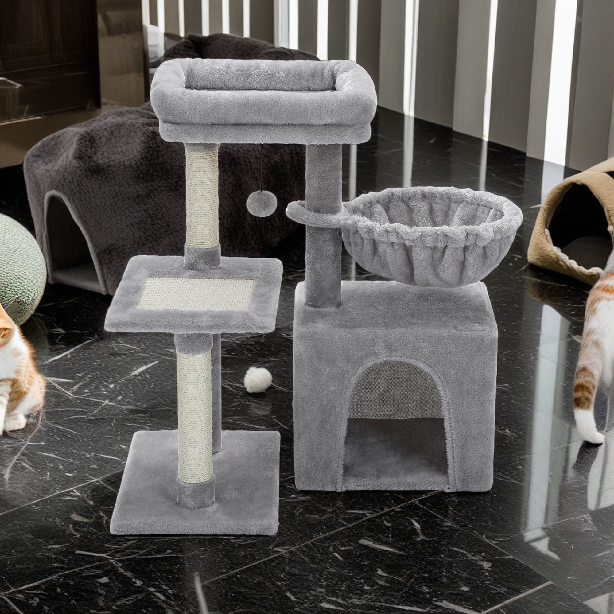 Kadyn 28.5" Cat Tree Tower for Indoor Cats, Cat Condo for Multiple Cats with Ball Activity Centre Kitten Cat Tree House, Gray