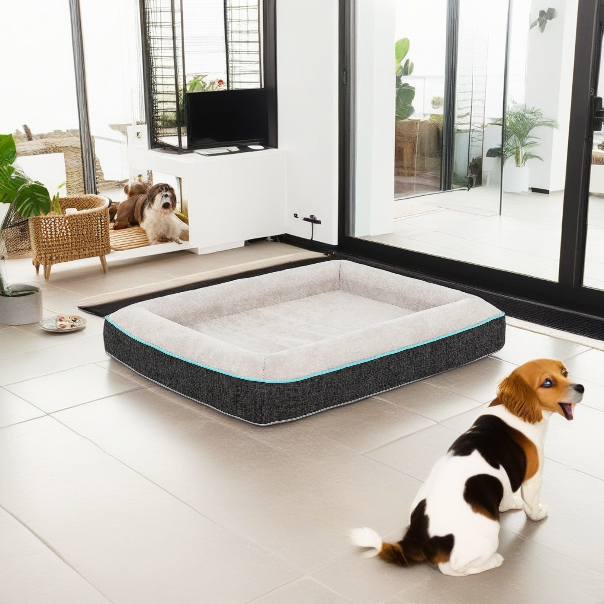 Kadyn 28" Dog Beds for Small Medium Dogs, Waterproof Memory Foam Indoor Pet Sofa Bed with Sides, Non-Slip Bottom Dog Couch Bed, Gray