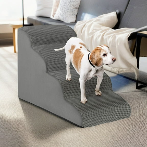Demi Bonn 28" Dog Stairs for Small Pets with High-Density Sponge and Silicone Paw Prints, 4-Step Dog Ramp for Beds and Couch, Gray