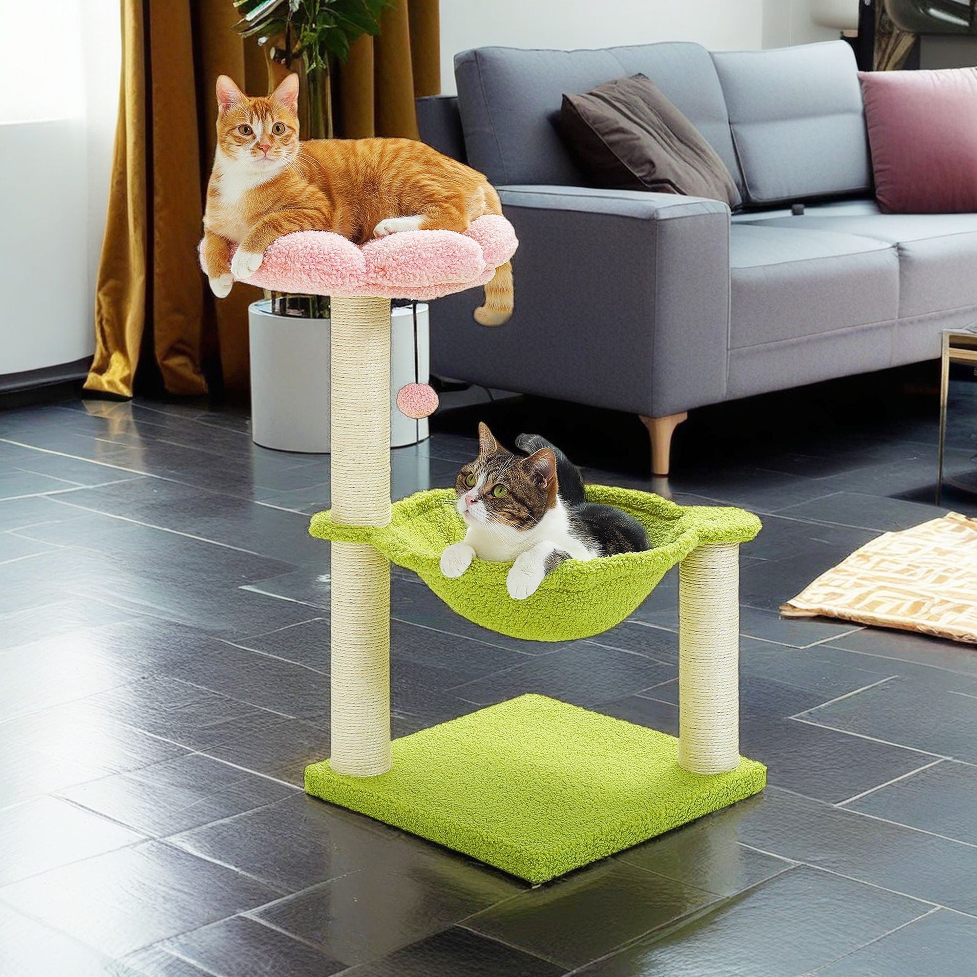 resenkos 28" Flowers Cat Scratcher Post for Indoor Cats, Cat Scratching Furniture with Sisal Rope for Adult Cats, Kittens Cat Tree Tower, Green