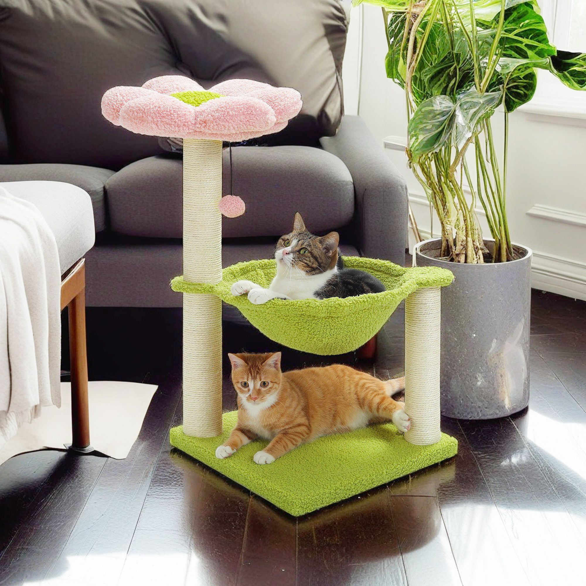 Kadyn 28" Flowers Cat Scratching Post for Indoor Cats, Cat Scratcher with Sisal Rope for Small & Medium Cats, Kittens Cat Tree, Multicolor