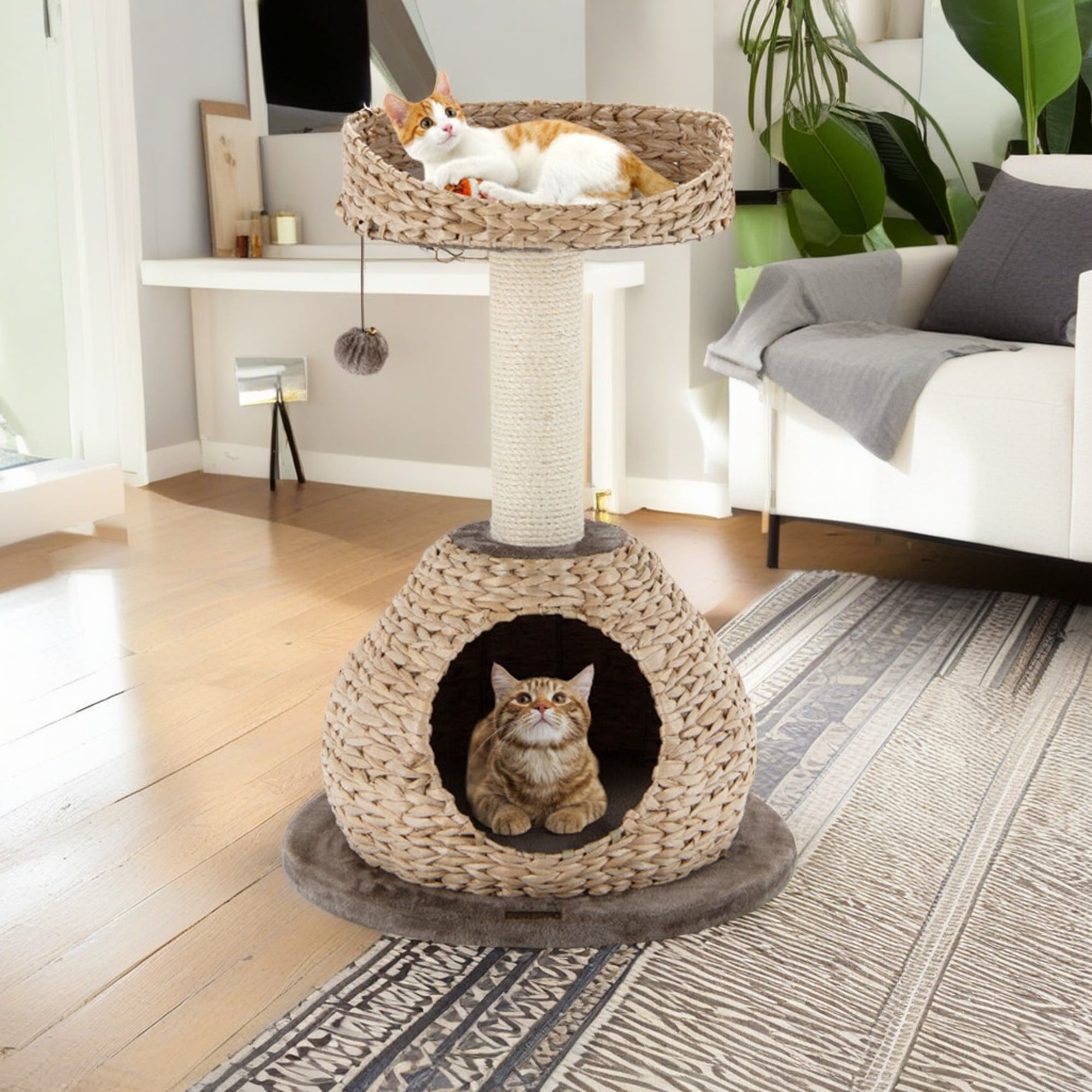 Kadyn 28" Modern Cat Tree Tower for Indoor Cats with Natural Sisal Scratching Posts, Hand-Woven Condo and Top Perch for Kittens Climb Play, Rest, Brown